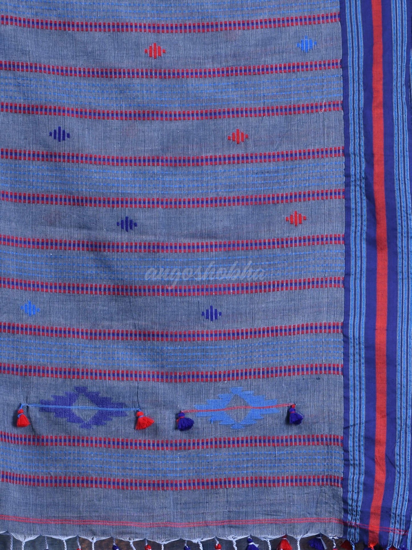 Blue Grey Cotton Handloom Saree