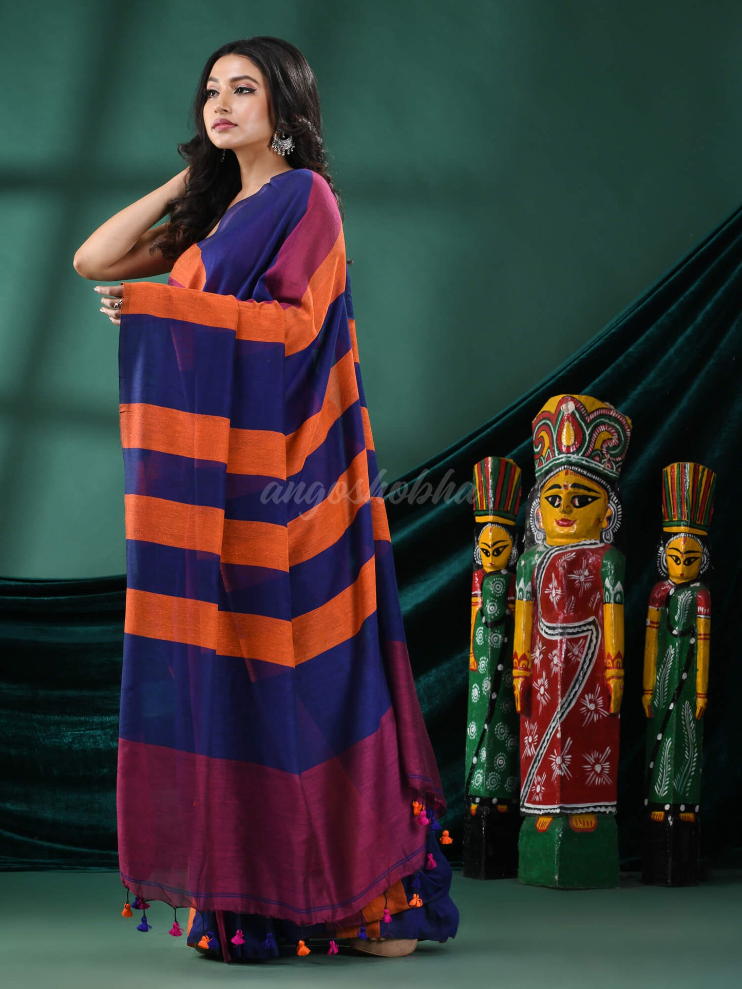 Multicolour Stripe Cotton Handloom Saree