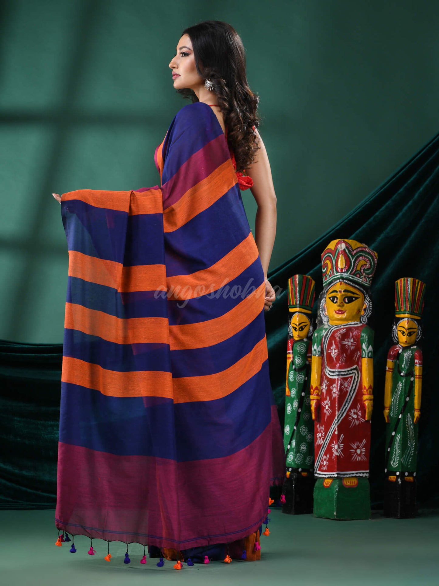 Multicolour Stripe Cotton Handloom Saree