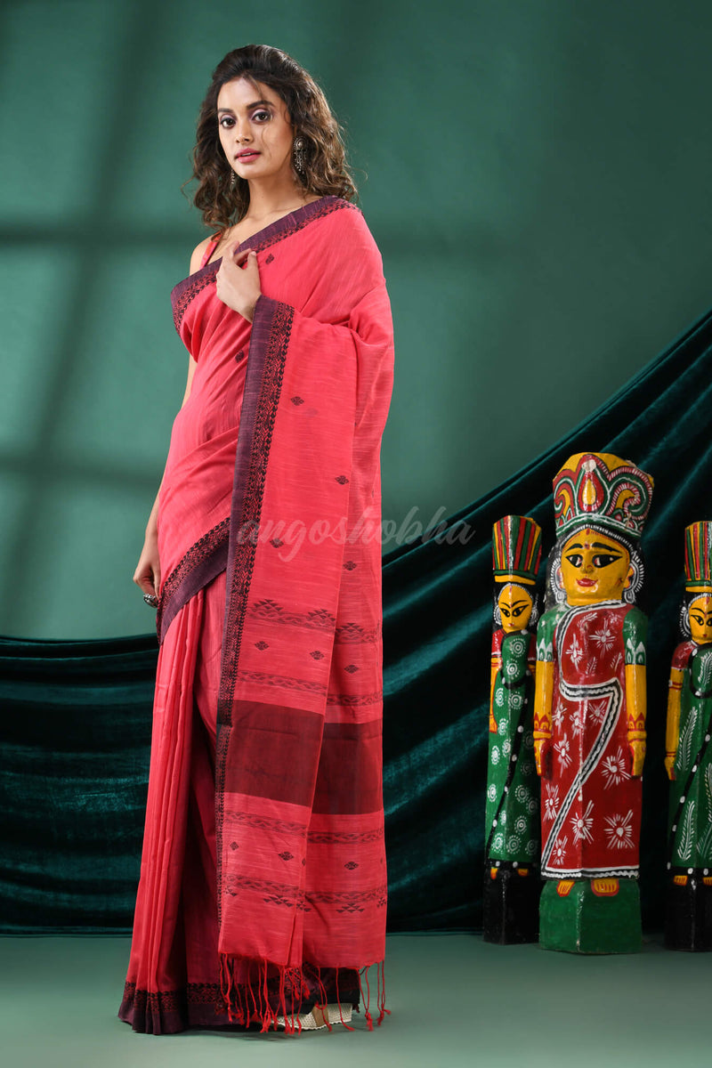 Rose Pink Cotton Handloom Saree