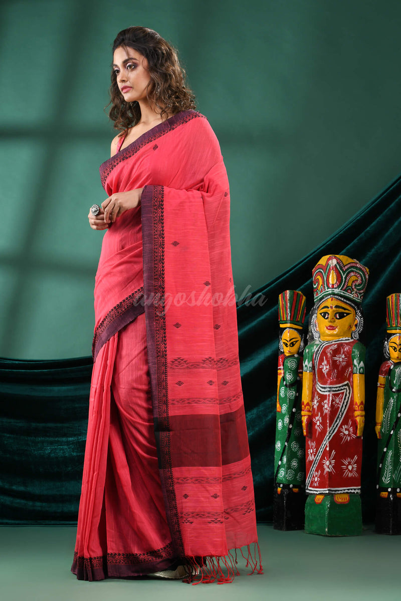 Rose Pink Cotton Handloom Saree