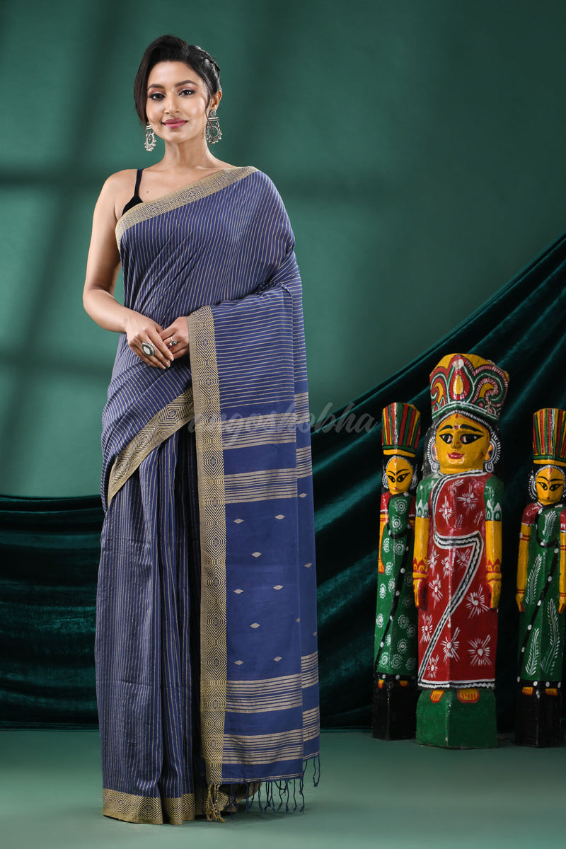 Navy Blue Cotton Handloom Saree