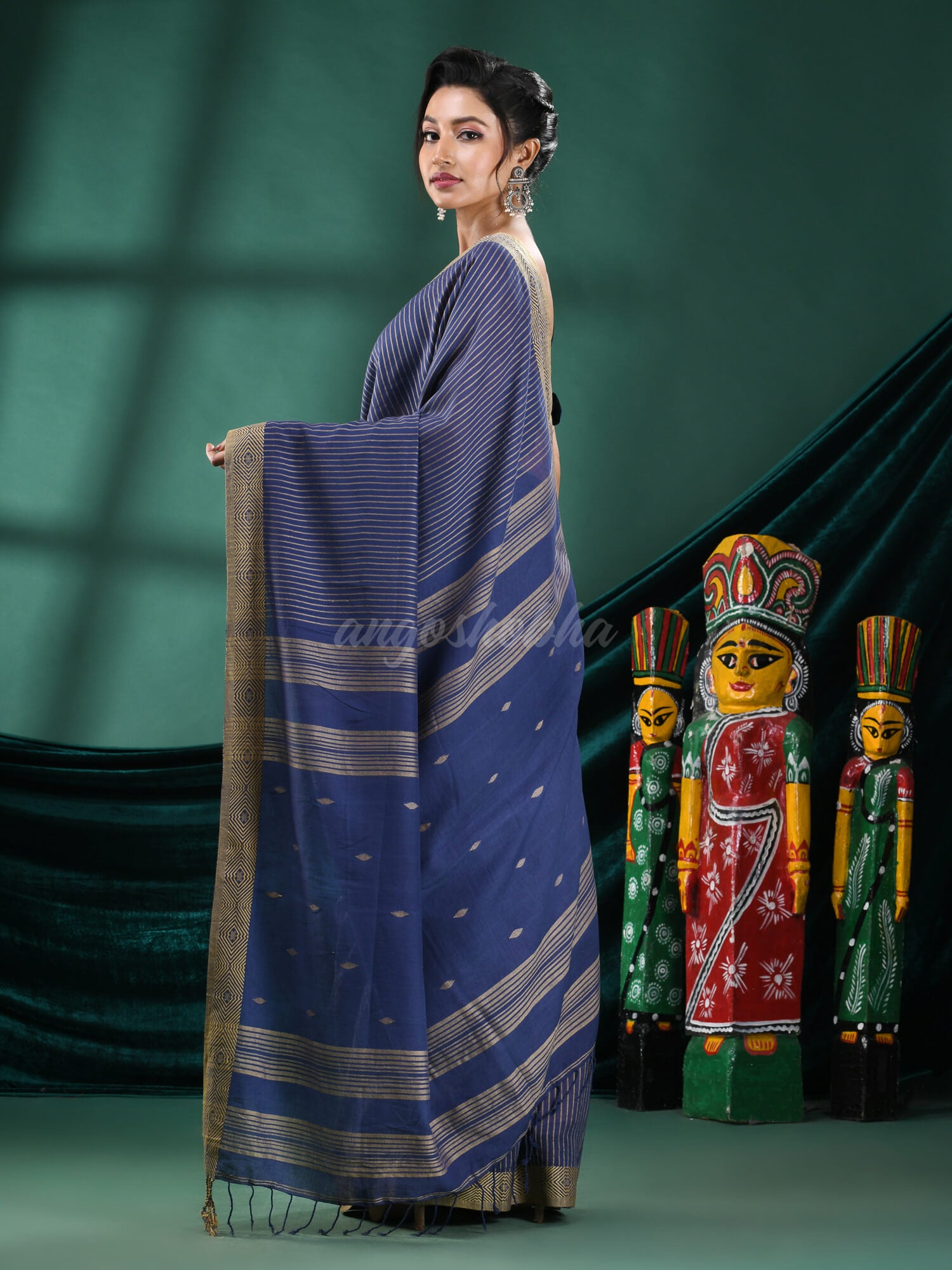 Navy Blue Cotton Handloom Saree