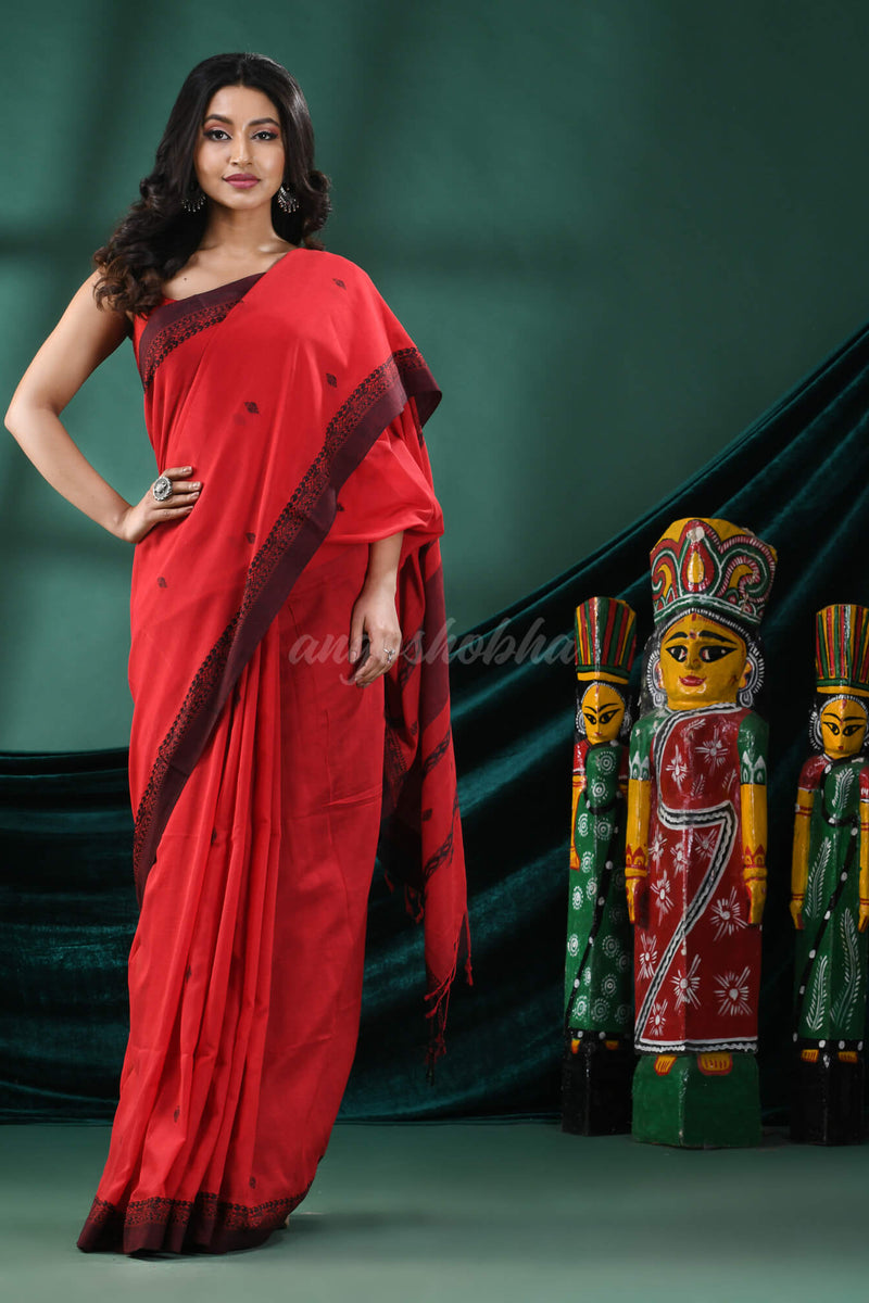 Red Cotton Handloom Saree