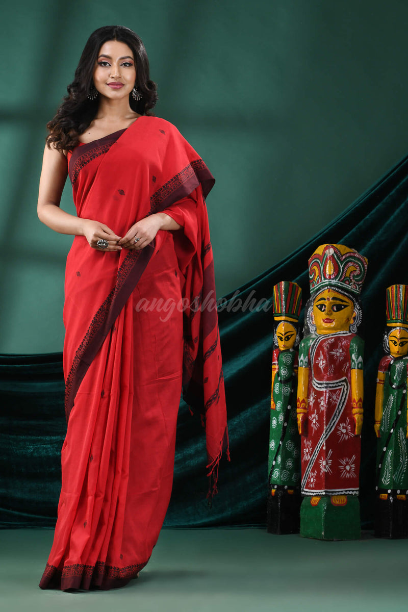 Red Cotton Handloom Saree