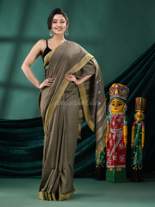 Grey Olive Cotton Handloom Saree