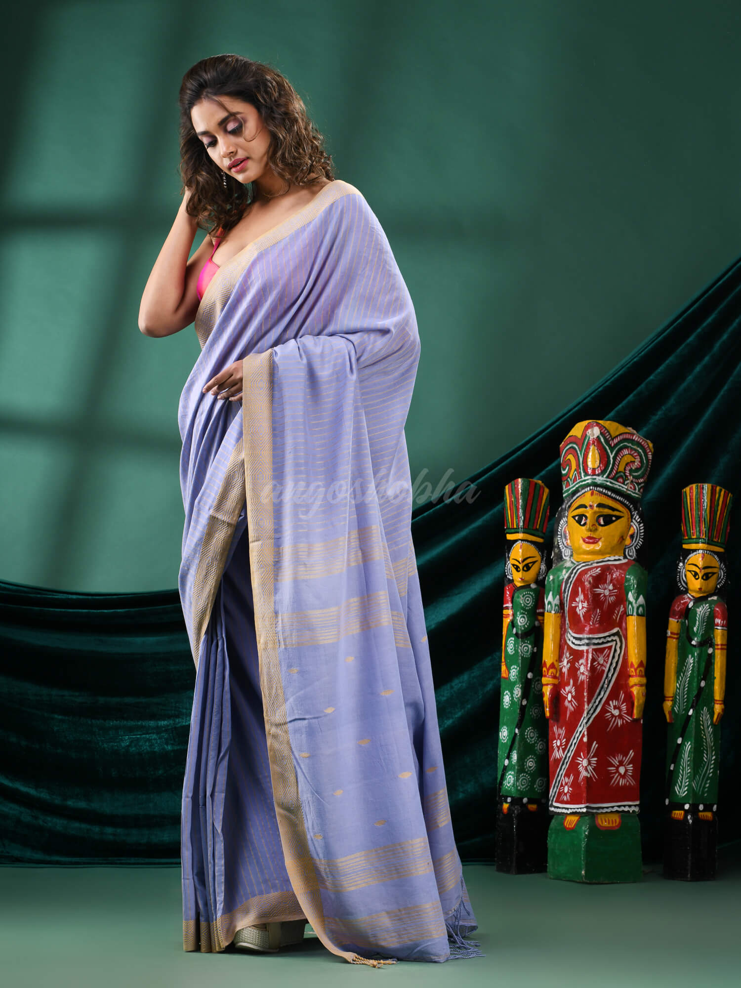 Sky Blue Cotton Handloom Saree