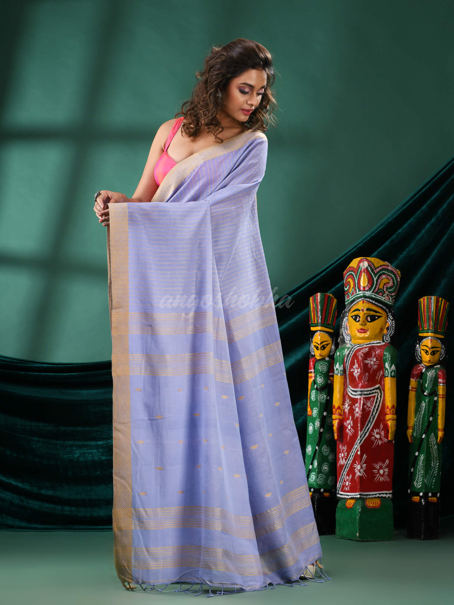 Sky Blue Cotton Handloom Saree