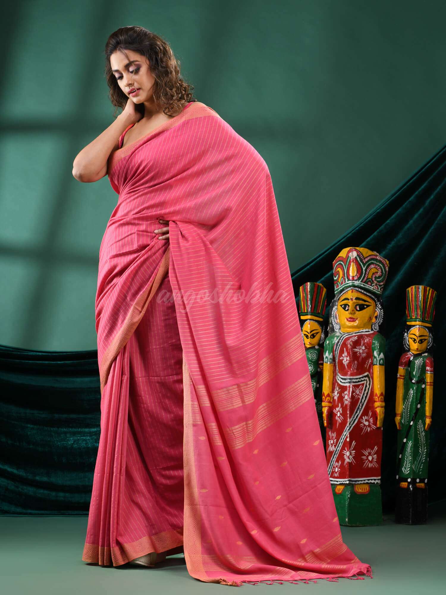 Antique Pink Cotton Handloom Saree women