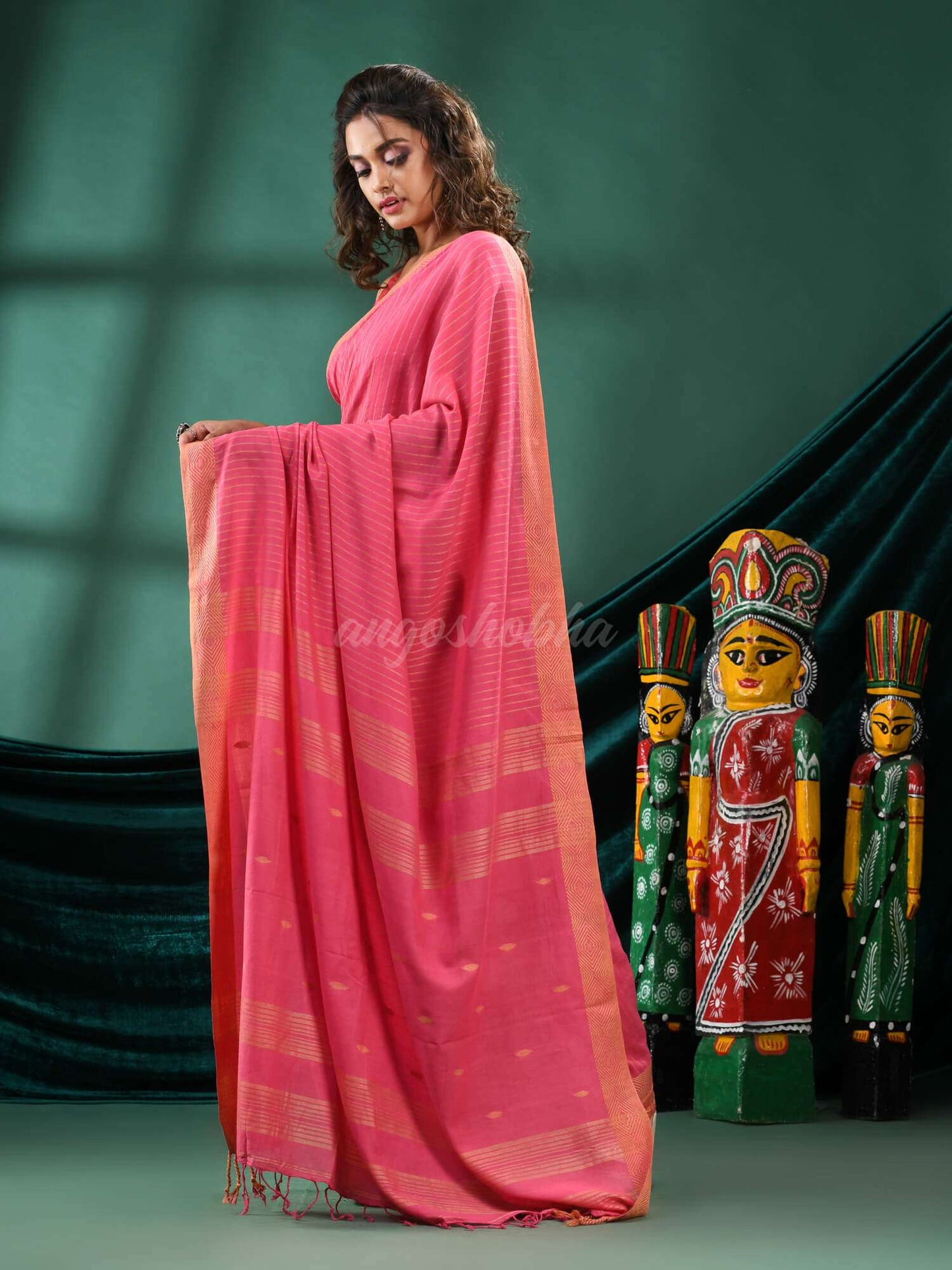 Antique Pink Cotton Handloom Saree online