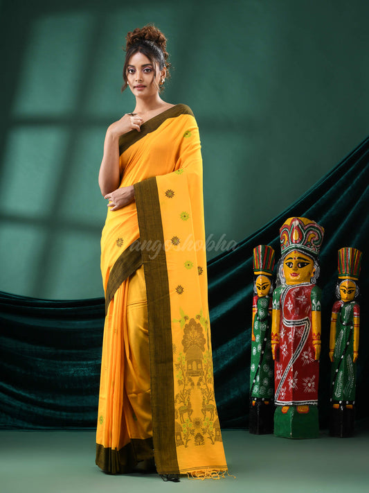 Yellow Cotton Handloom Saree