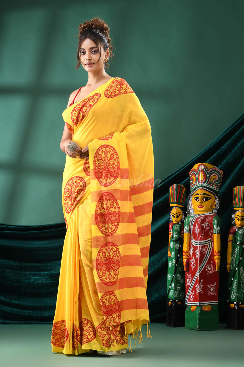 Yellow Cotton Handloom Saree