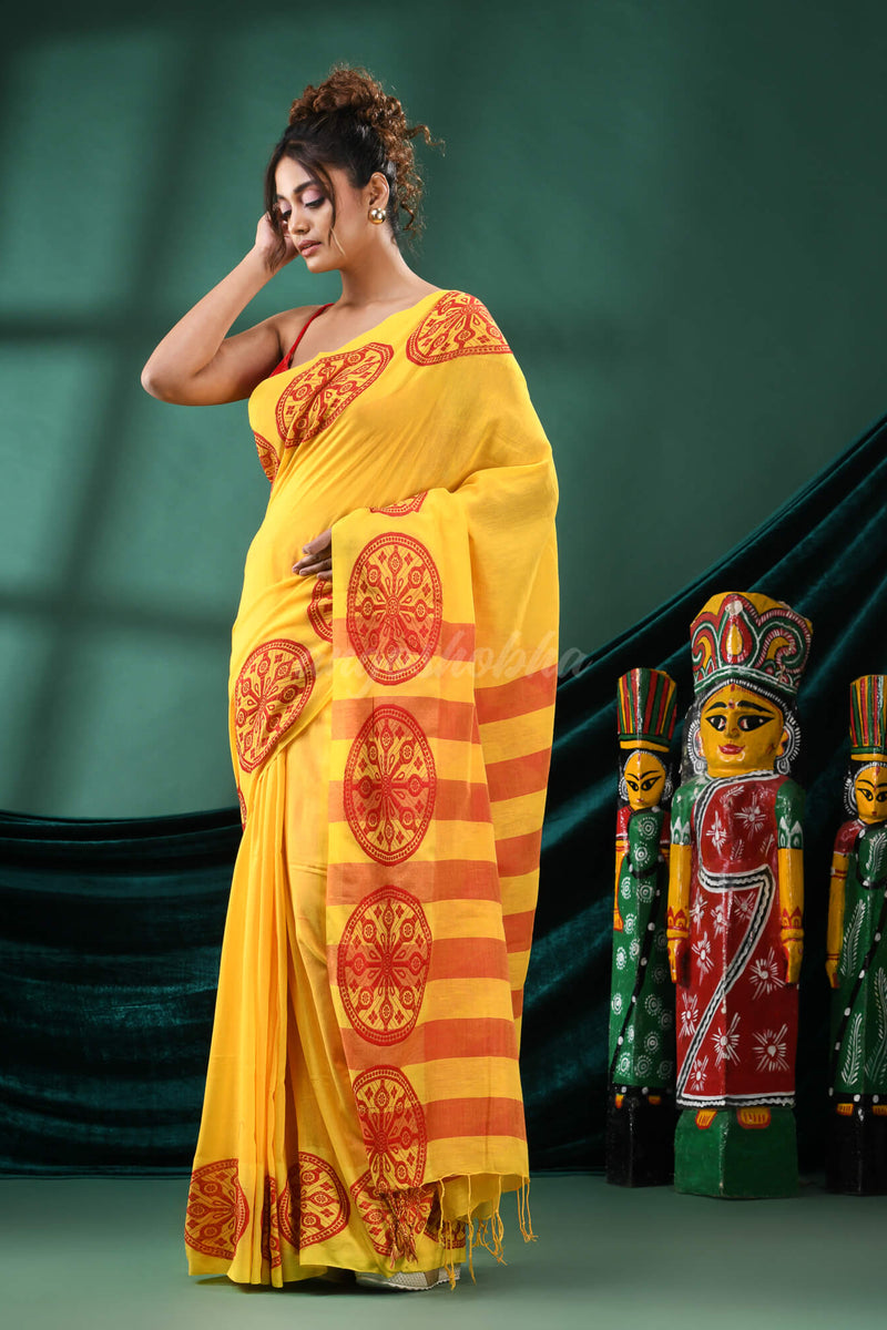 Yellow Cotton Handloom Saree