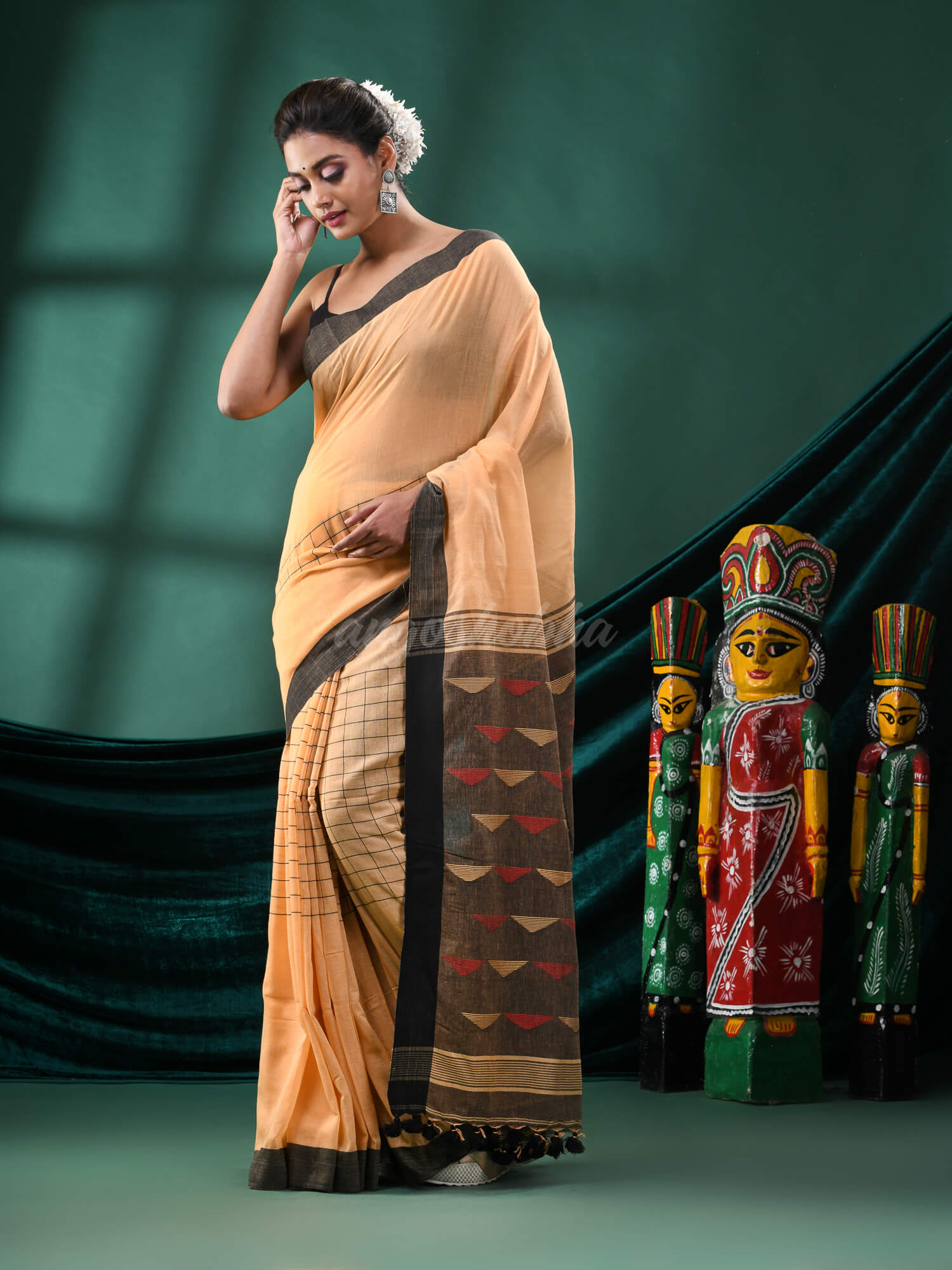 Tan Cotton Handloom Saree