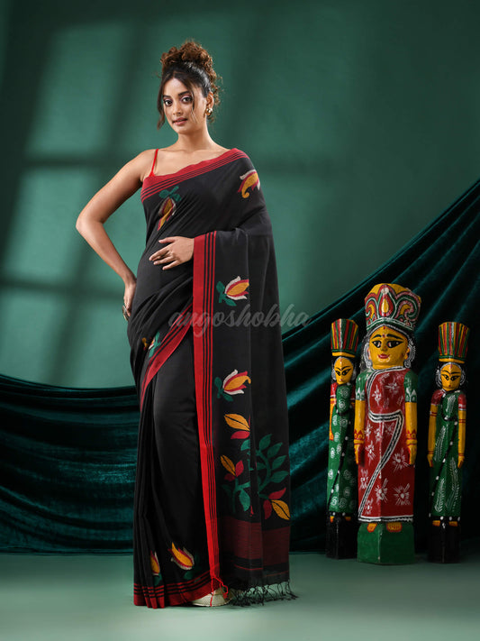 Black Cotton Handloom Saree