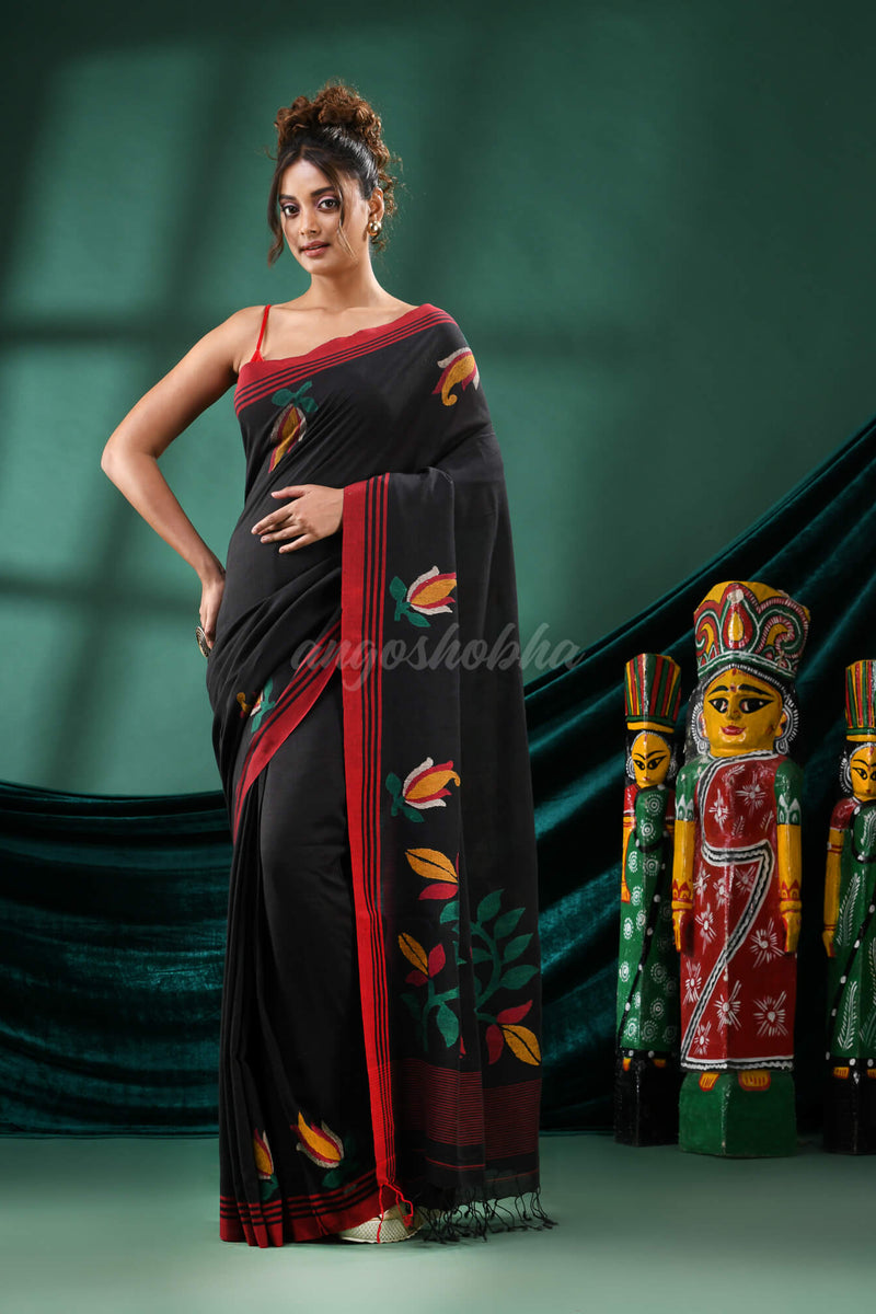 Black Cotton Handloom Saree