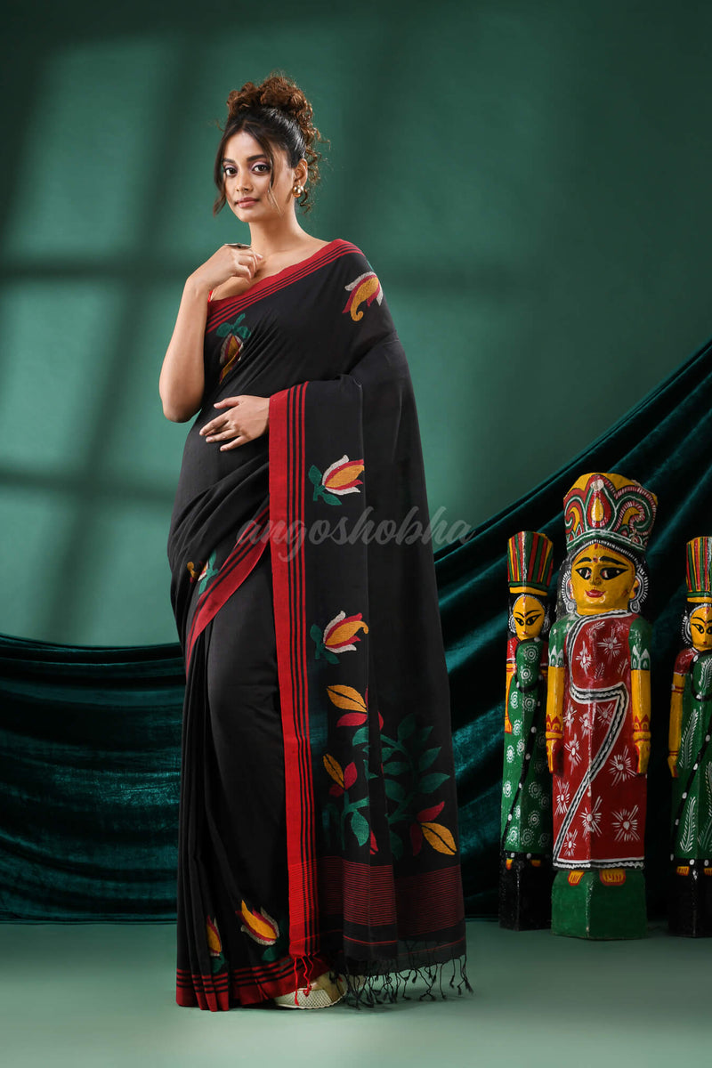 Black Cotton Handloom Saree