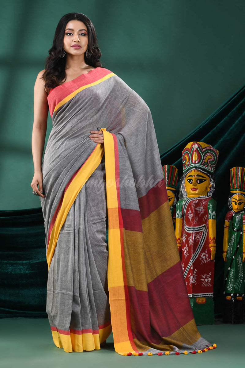 Grey Cotton Handloom Saree