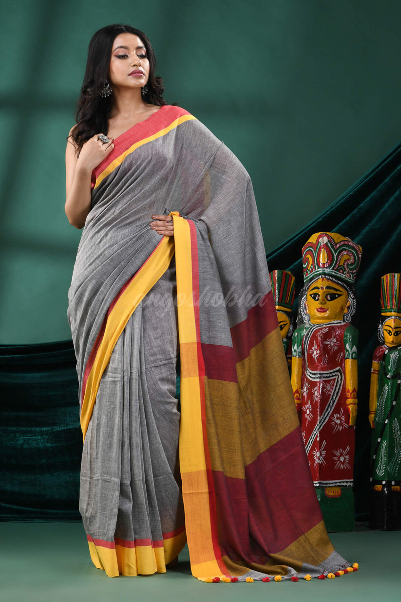 Grey Cotton Handloom Saree