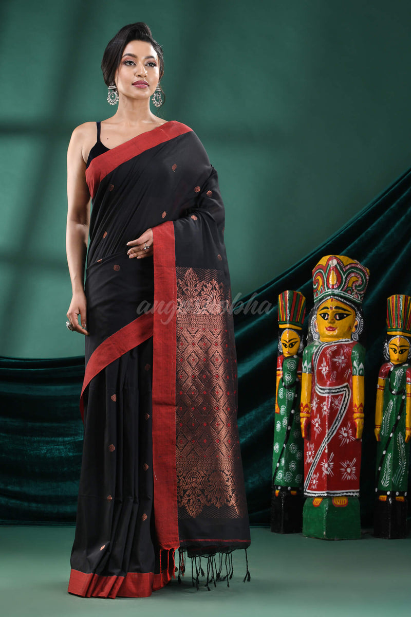 Black Cotton Handloom Saree