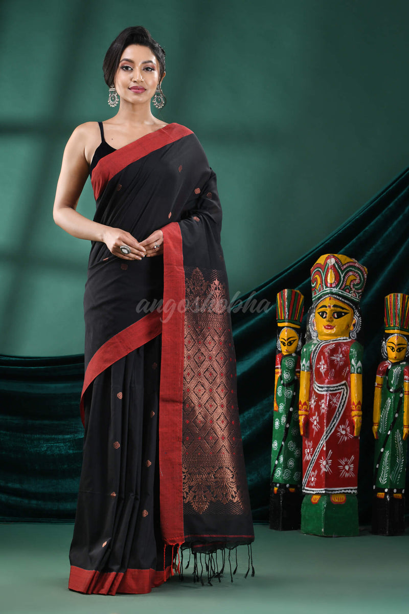 Black Cotton Handloom Saree