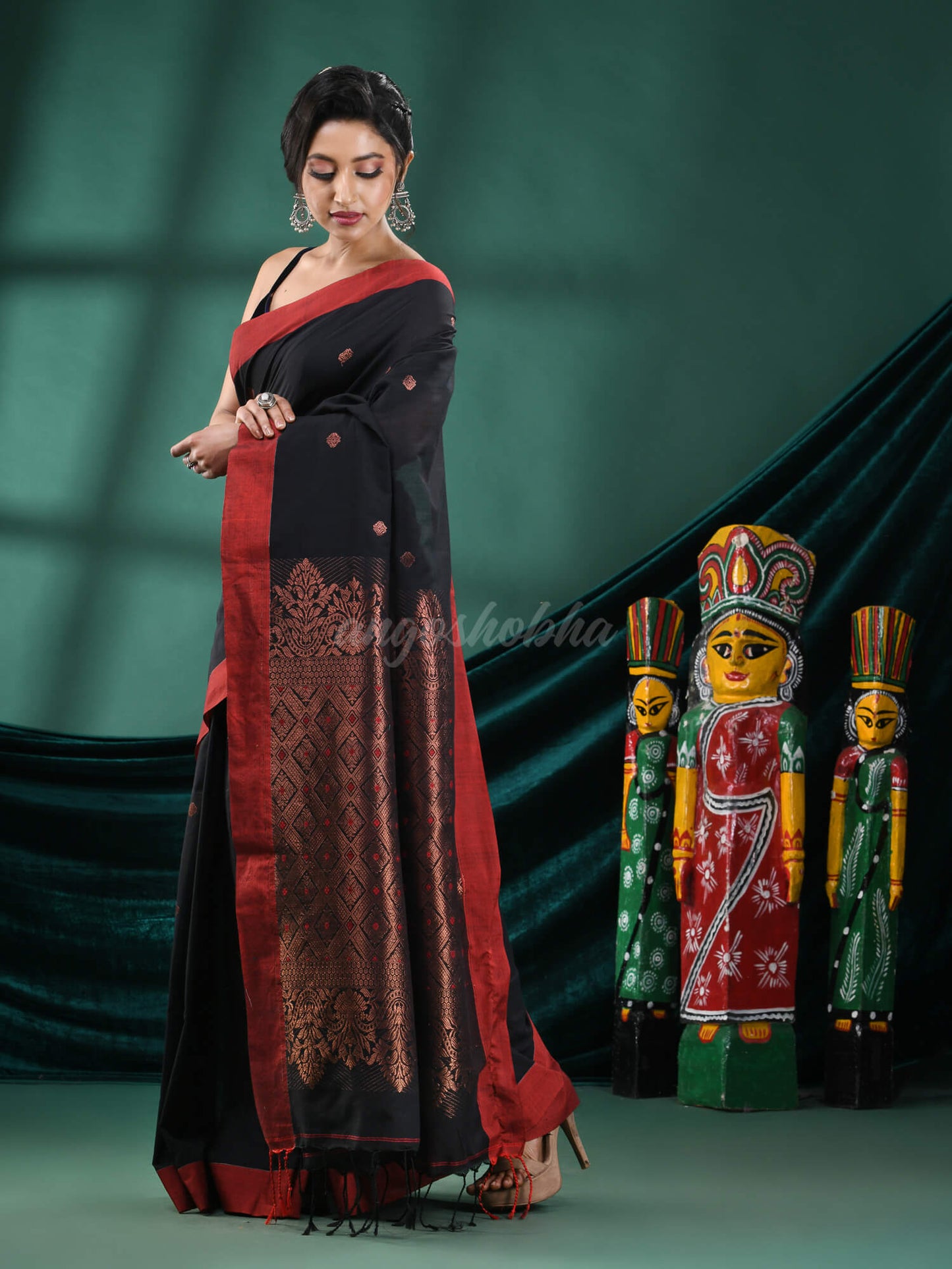 Black Cotton Handloom Saree for women