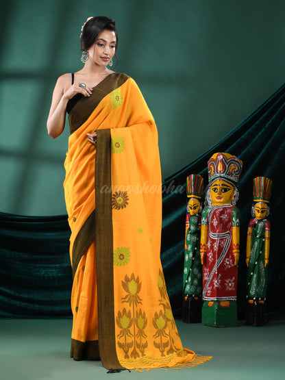 Yellow Cotton Handloom Saree