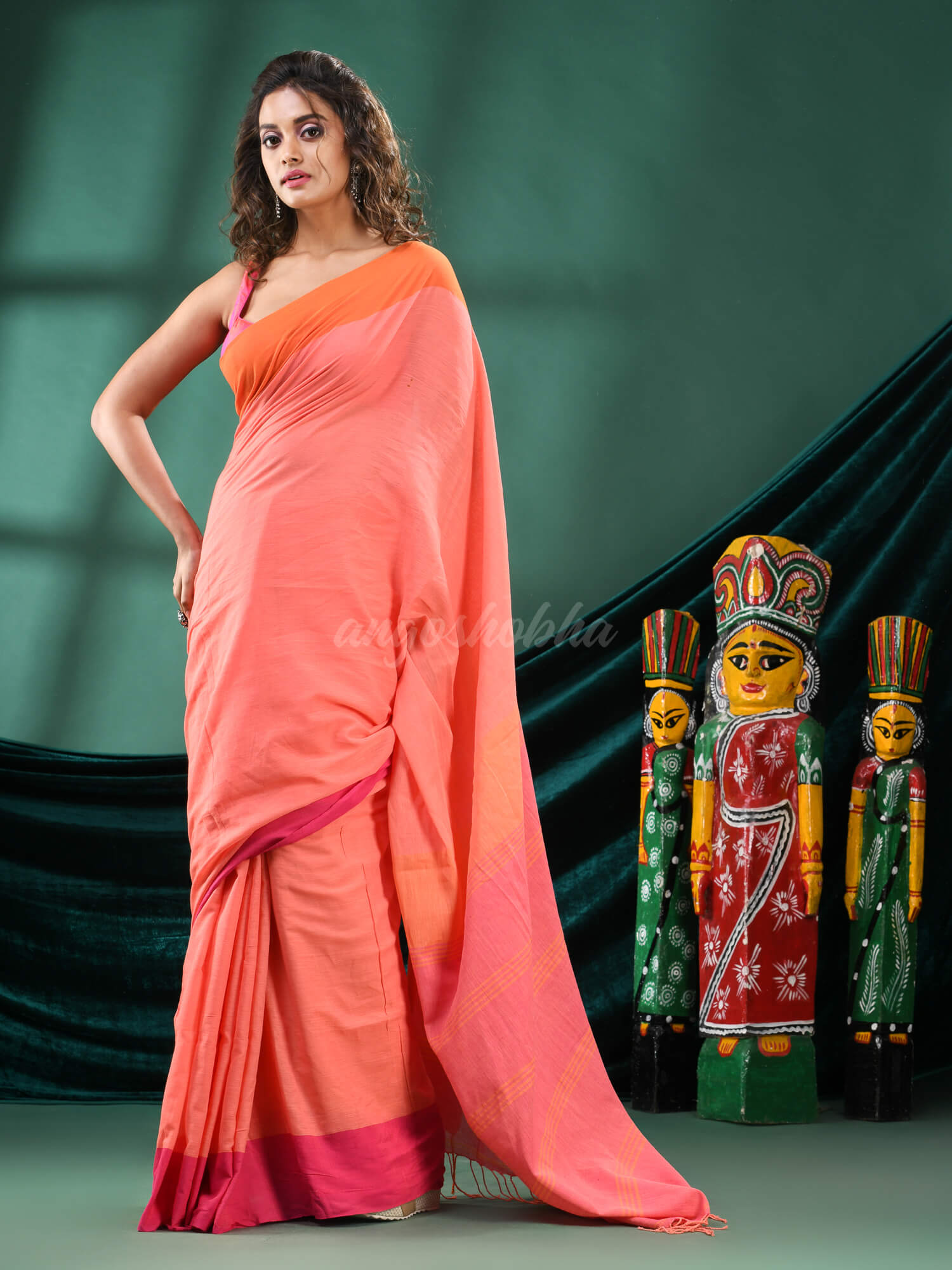 Peach Cotton Handloom Saree