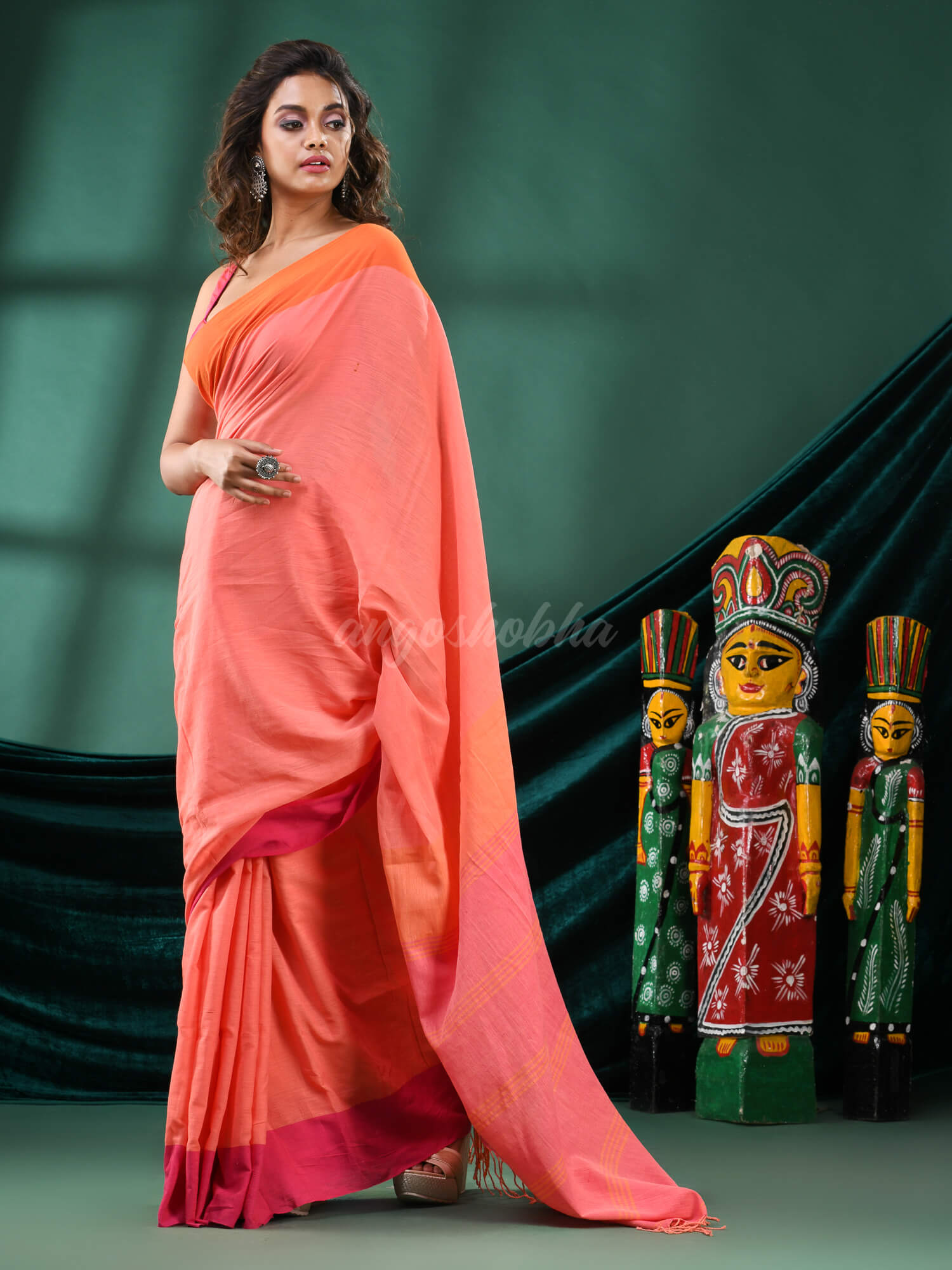 Peach Cotton Handloom Saree online