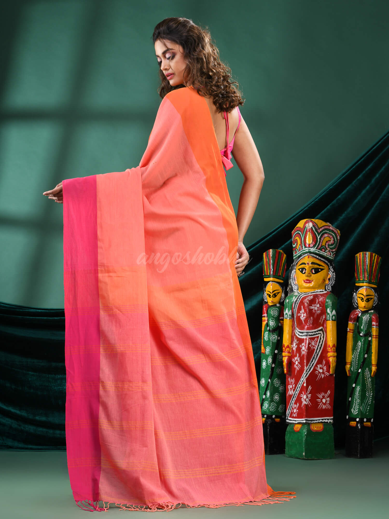 buy Peach Cotton Handloom Saree