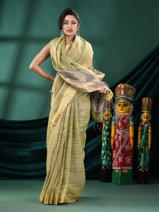 Yellow Linen Handloom Saree