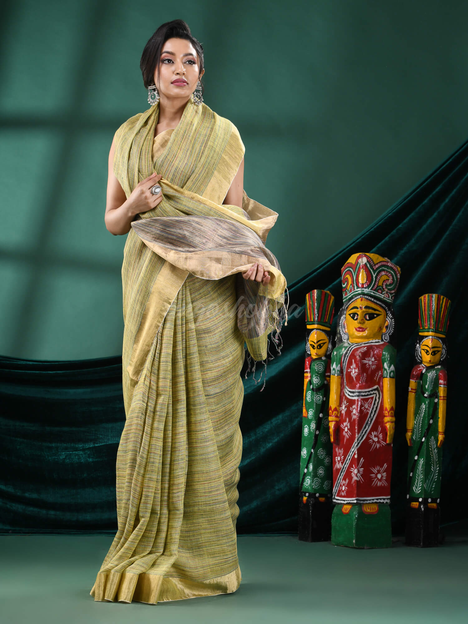 Yellow Linen Handloom Saree