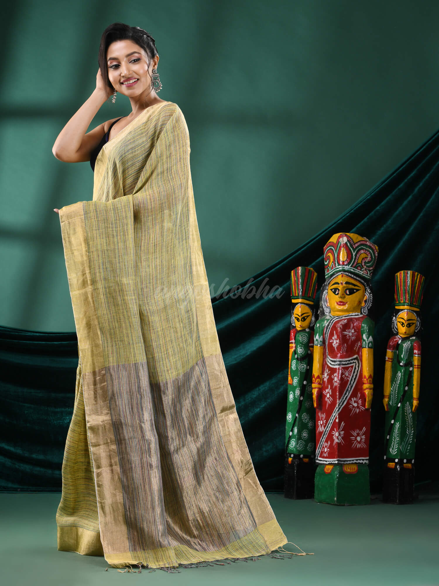 Yellow Linen Handloom Saree