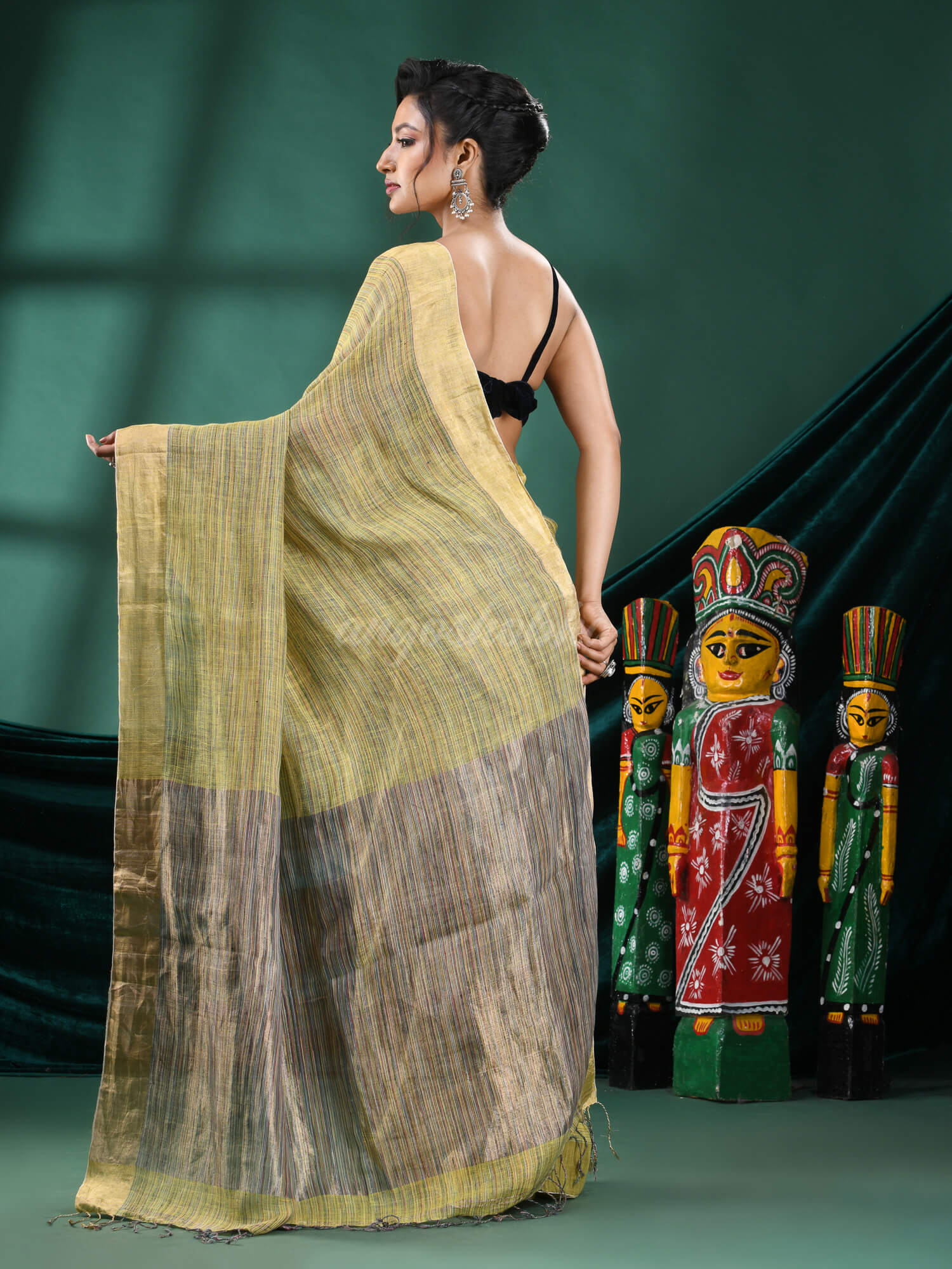 Yellow Linen Handloom Saree