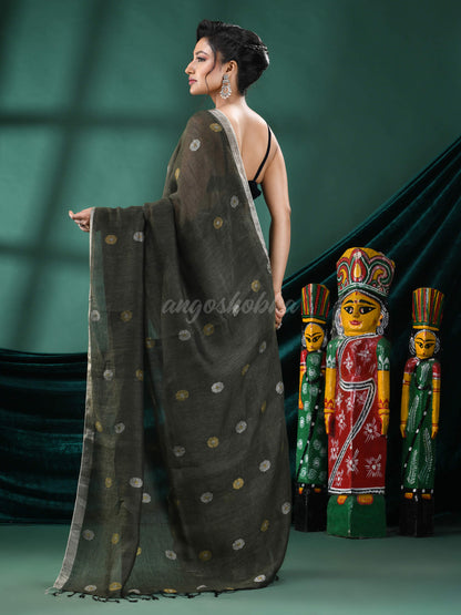 Pasta Green Linen Handloom Saree