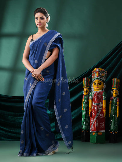 Blue Linen Handloom Saree