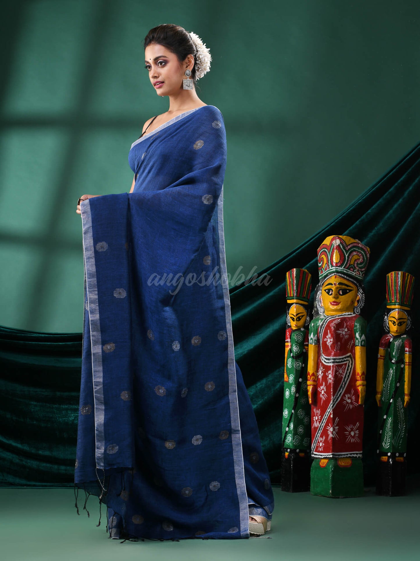 Blue Linen Handloom Saree