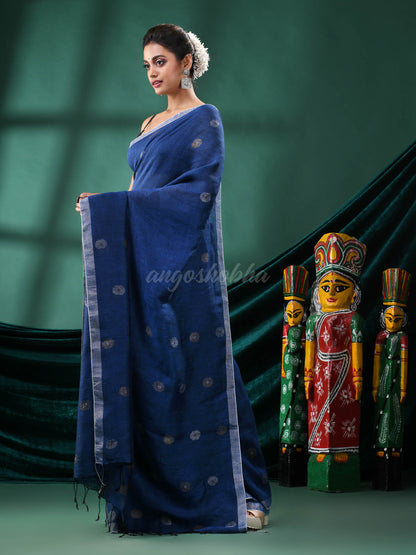 Blue Linen Handloom Saree