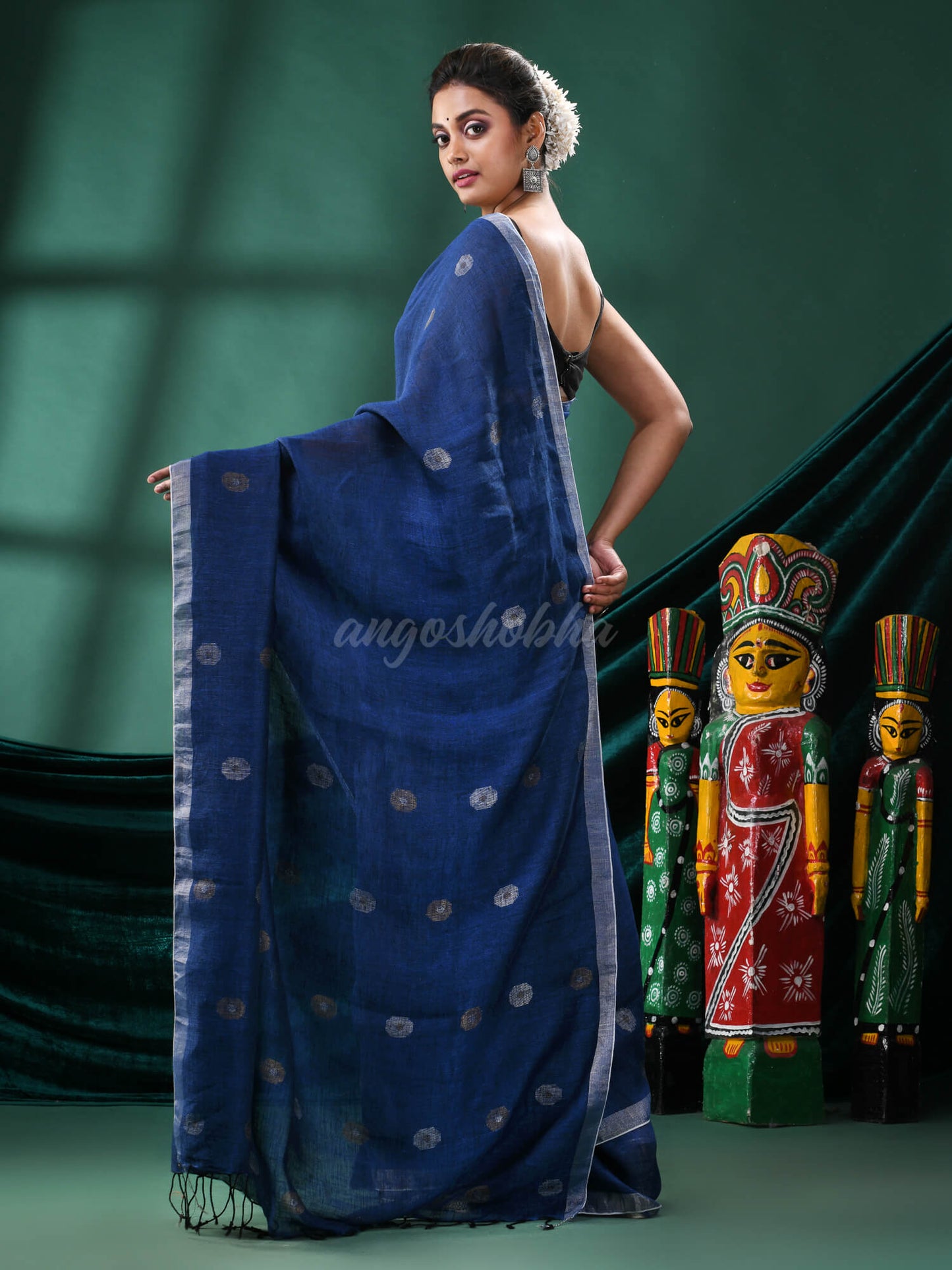 Blue Linen Handloom Saree