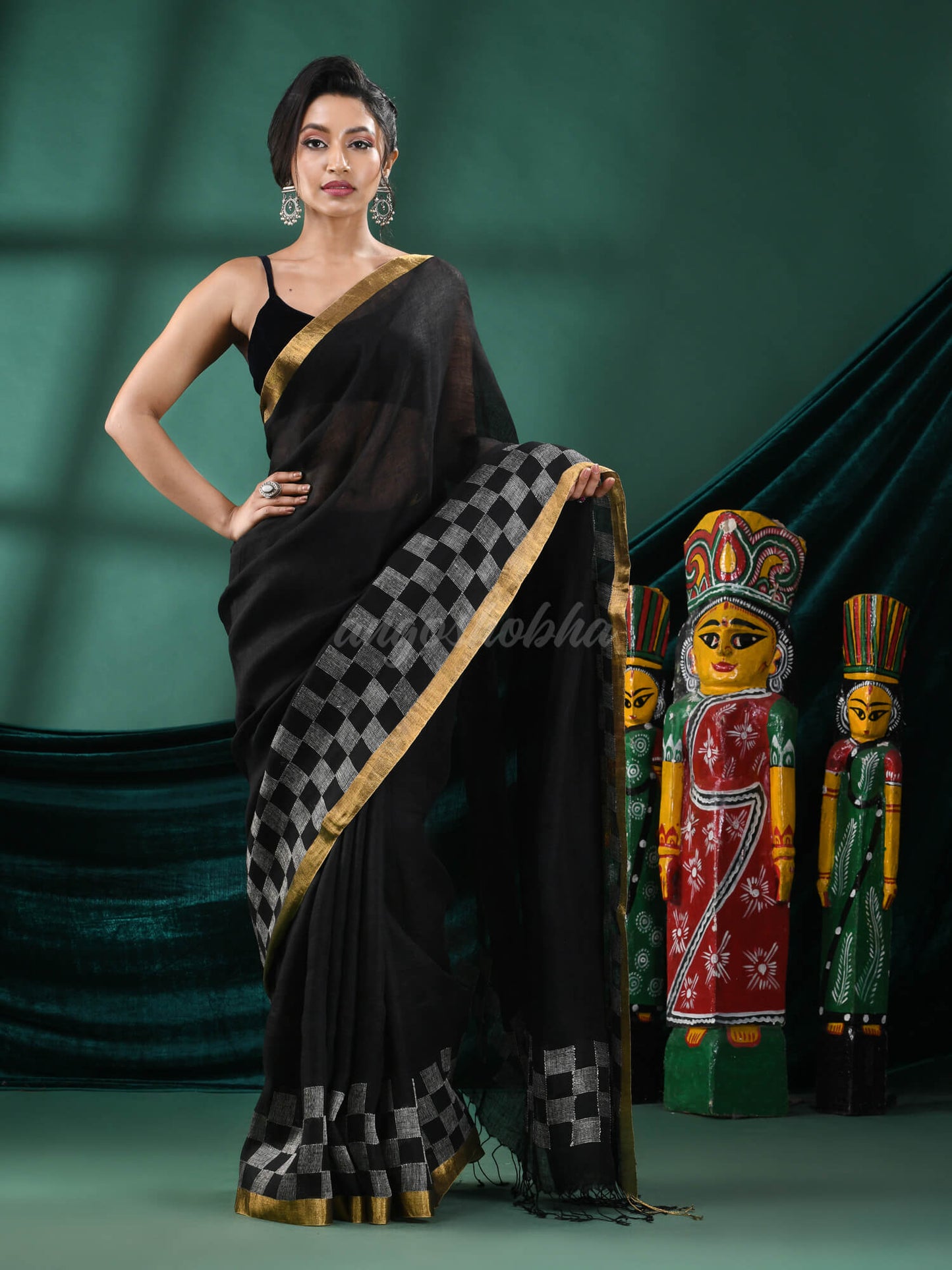 Black Linen Handloom Saree