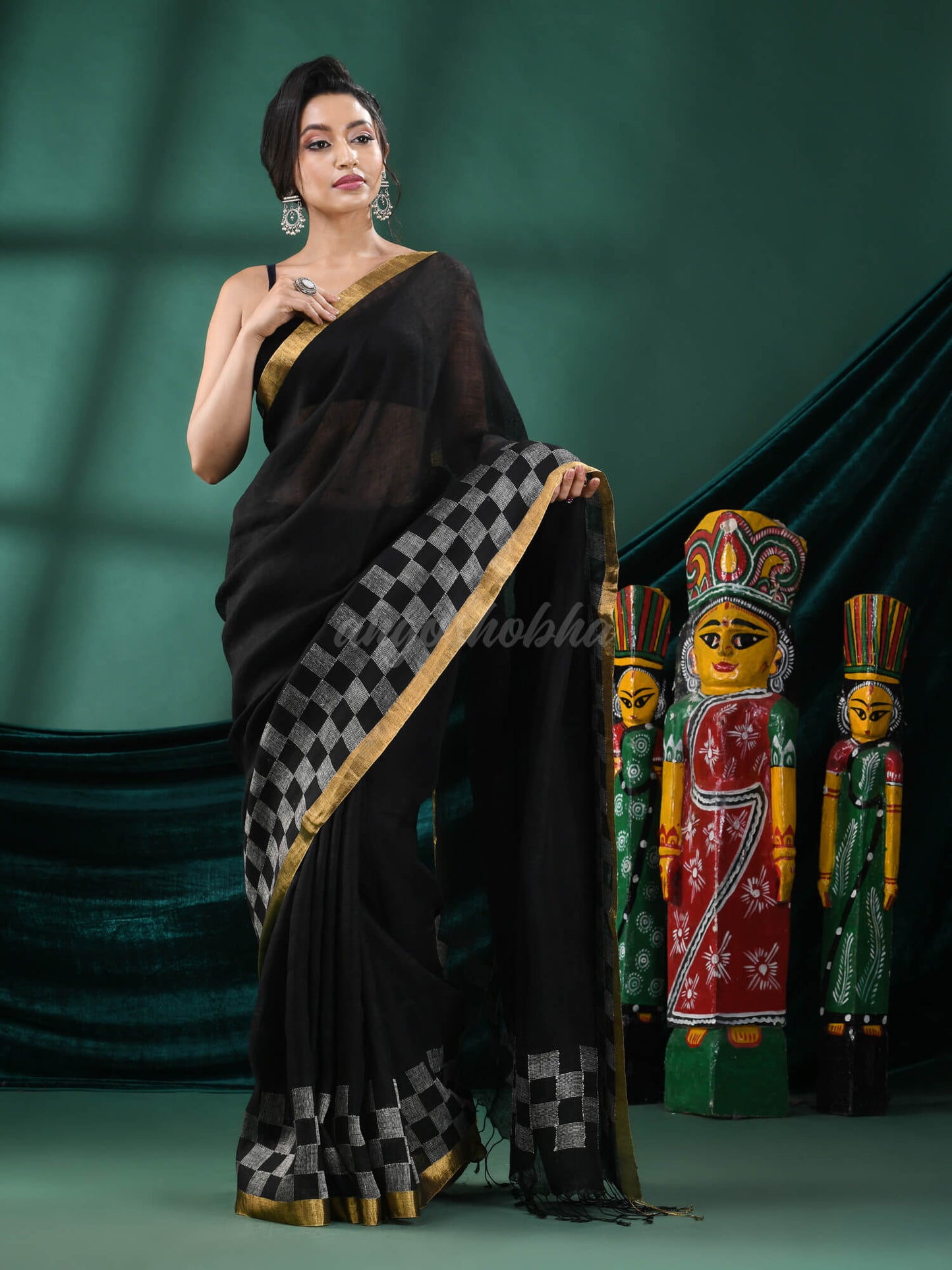 Black Linen Handloom Saree