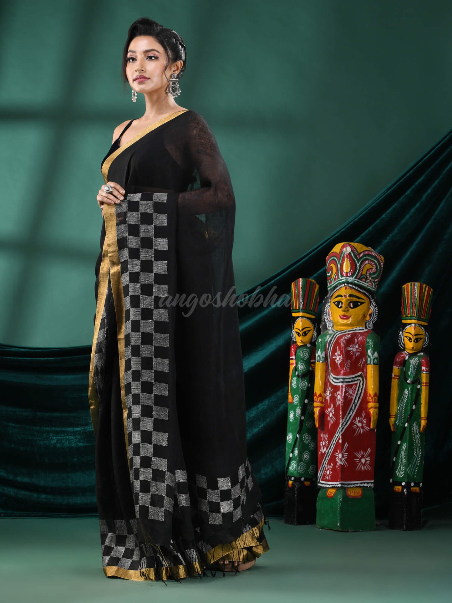 Black Linen Handloom Saree