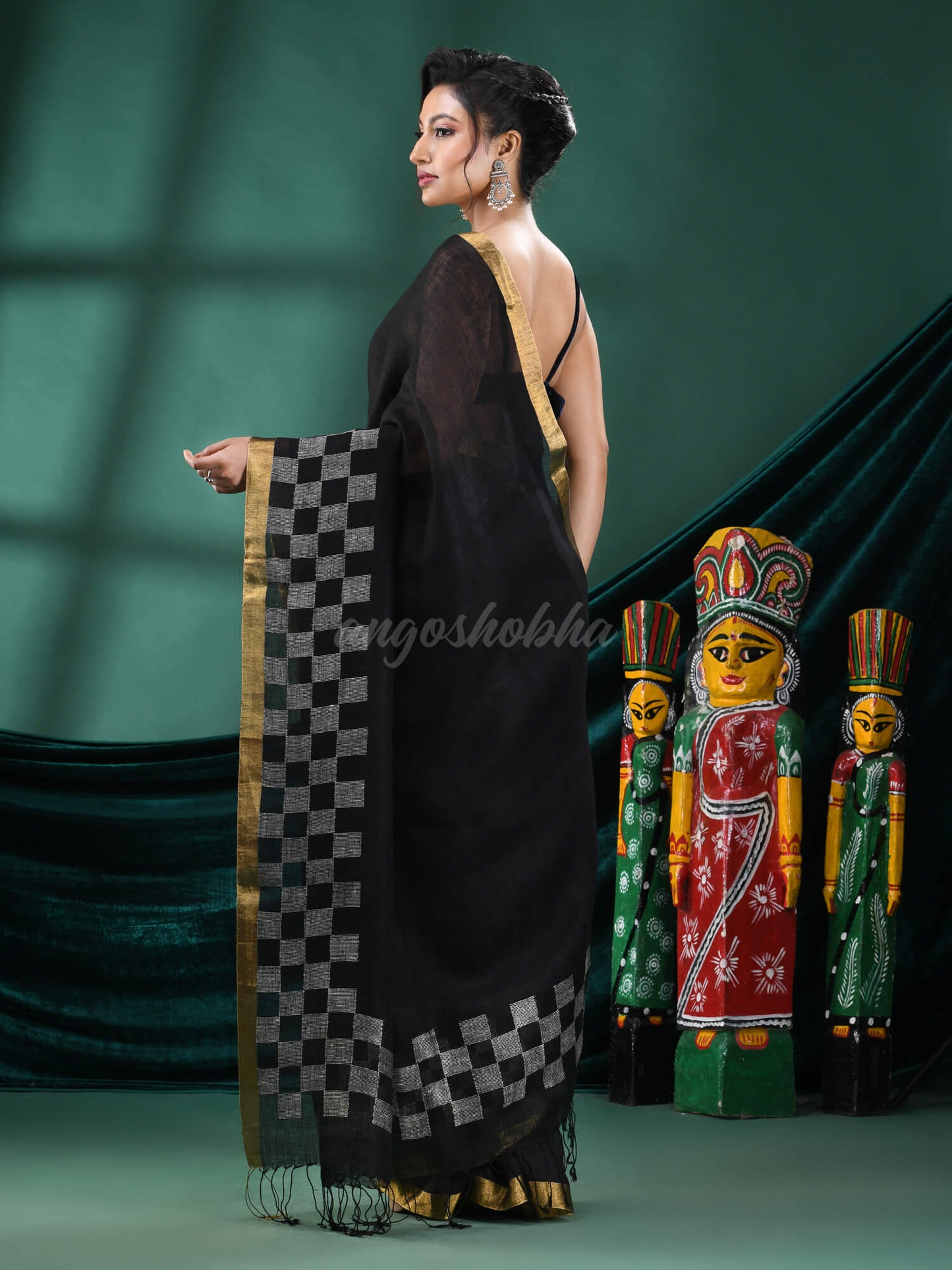 Black Linen Handloom Saree