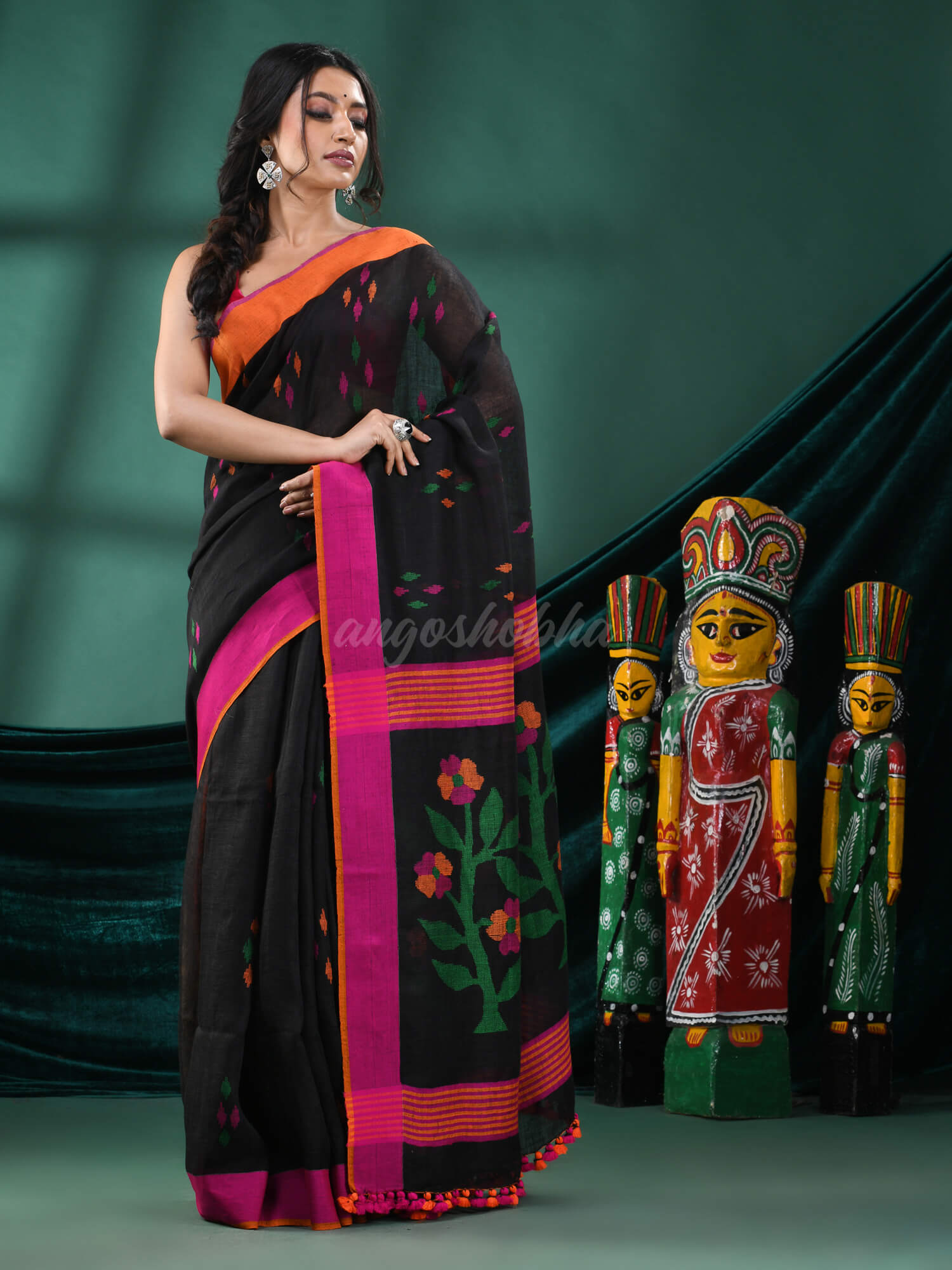 Black Linen Handloom Saree