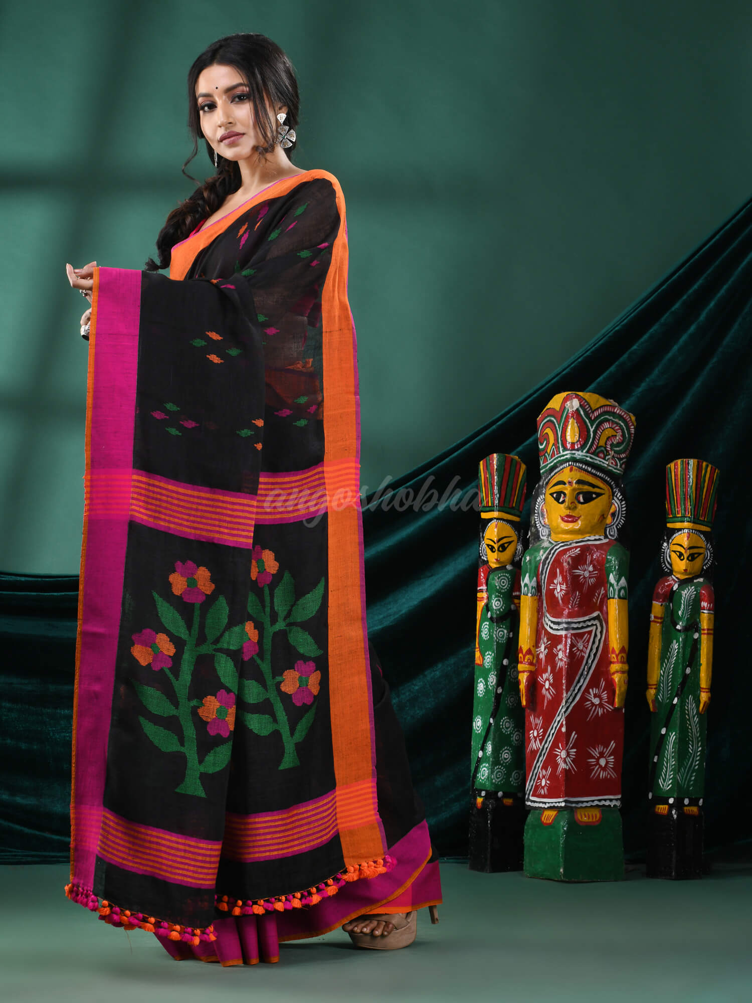 Black Linen Handloom Saree