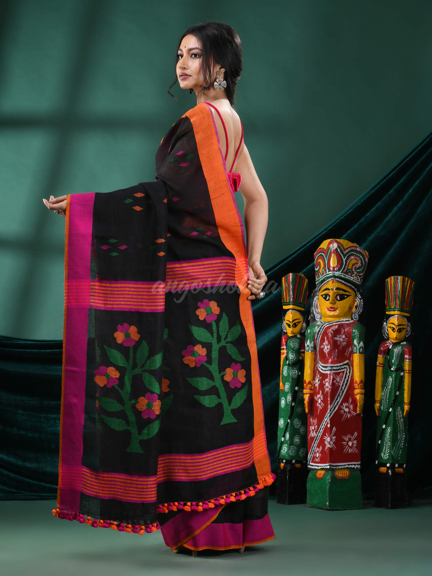 Black Linen Handloom Saree
