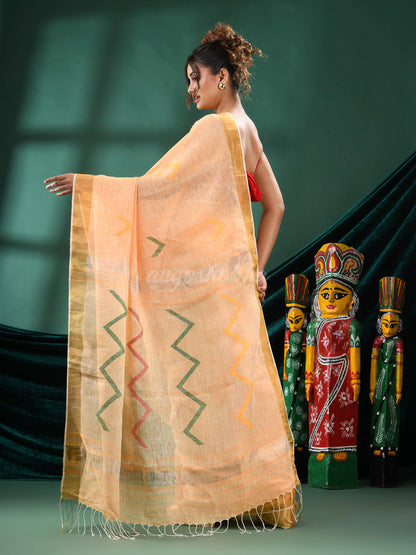 Light Orange Linen Handloom Saree