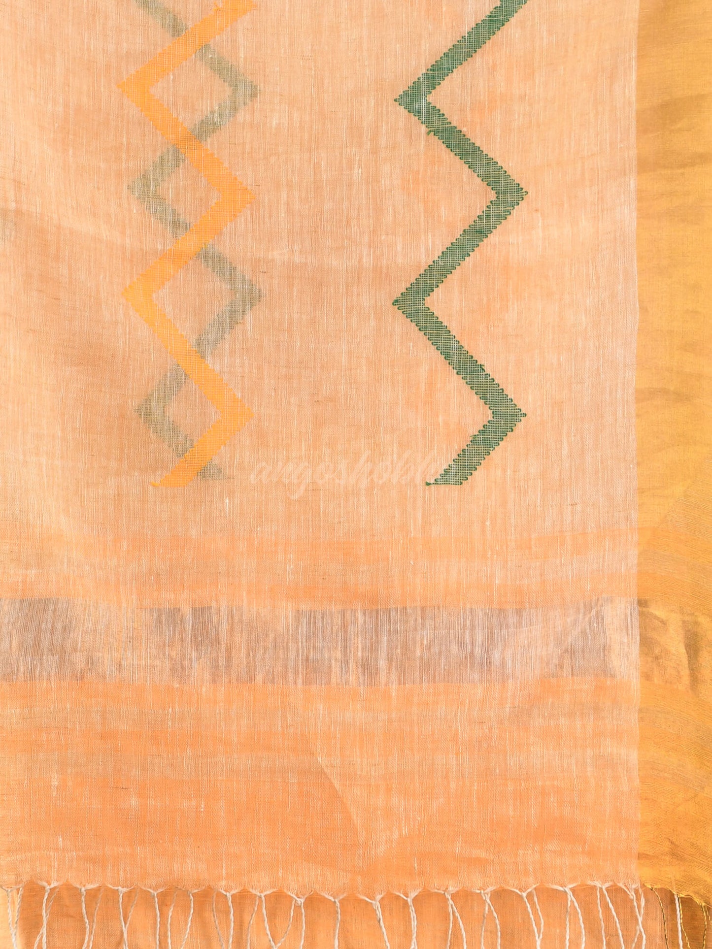 Light Orange Linen Handloom Saree