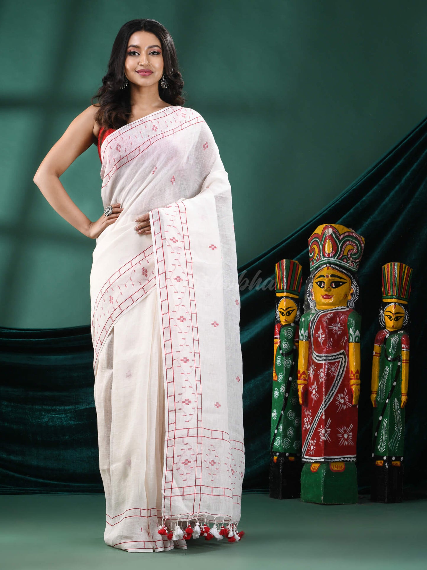 White Linen Handloom Saree