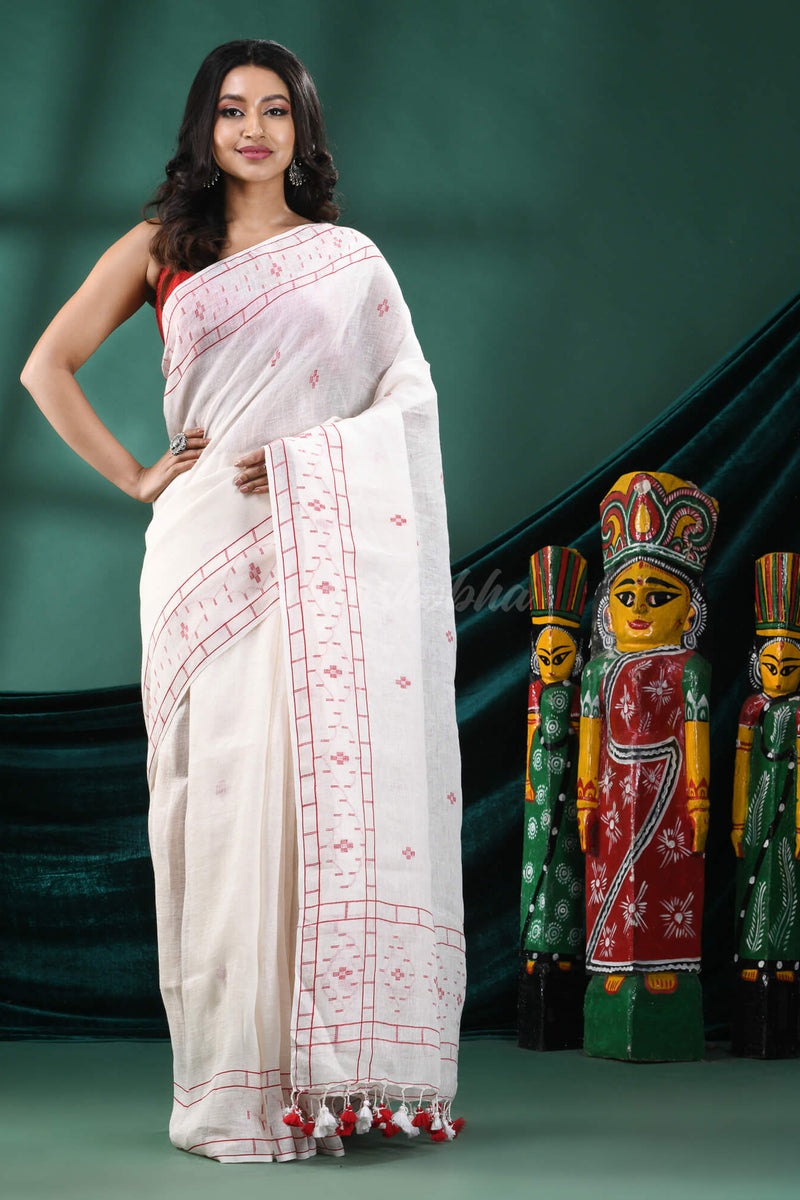 White Linen Handloom Saree